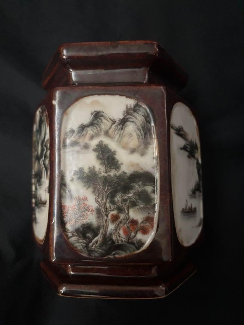 3　中国美術品　山水絵　筆筒　高さ16cm 中国美術品 山水絵 筆筒 高さ16cm（中国 竹彫のYahoo